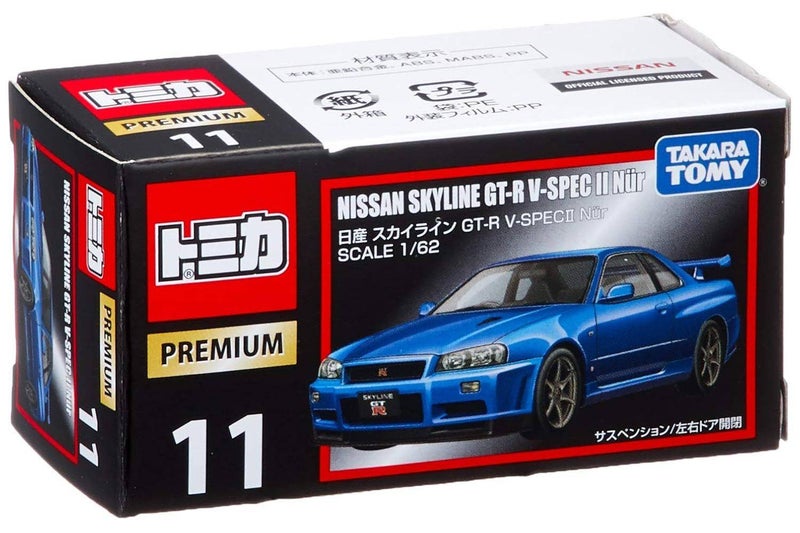 TAKARA TOMY تاكارا تومي توميكا بريميوم 11 نيسان سكايلاين GT-R V-Spec II نور (R34) سيارة مصبوبة (1:62، زرقاء) - Image 1